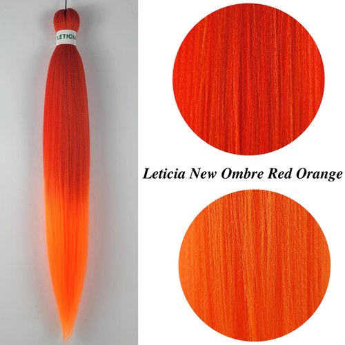 Leticia Red Orange Braiding Hair Pre stretched,Pre stretched Kanekalon Synthetic Braiding Hair Extensions for Braids 26 inch