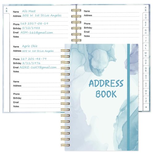Address Book with Alphabetical Tabs - Telephone & Address Book with Address Contacts, Special Date, Phone, Birthday & Internet Login Password for Home and Office, 4.3" x 6.2", Blue Watercolor