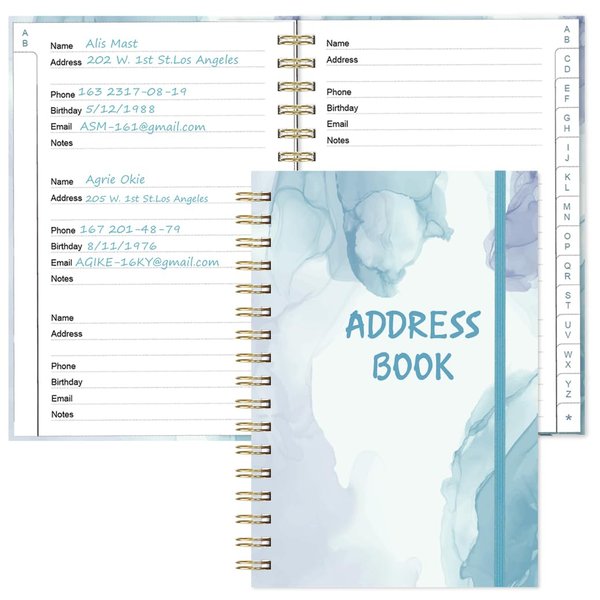 Address Book with Alphabetical Tabs - Telephone & Address Book with Address Contacts, Special Date, Phone, Birthday & Internet Login Password for Home and Office, 4.3" x 6.2", Blue Watercolor
