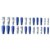 Hkanlre Blue Press on Nails Tips Coffin Long Heart Fake Nails Bling Full Cover Ballerina Graffiti False Nails for Women and Girls 24PCS