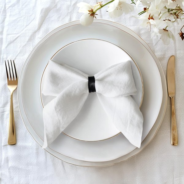 L Linen World 100% Linen Dinner Napkins 20x20 Inch,Soft and Breathable French Flax Cloth Napkins,Stone Washed Set of 4(White)