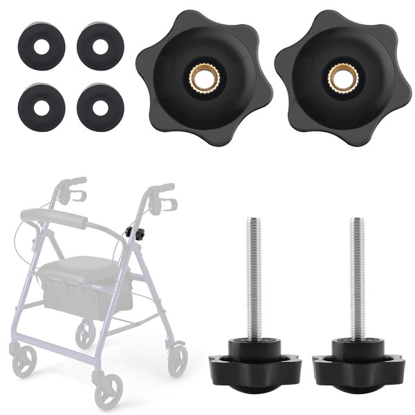 Jerbor 2 Pack Replacement Arm Adjustment Knobs for Rollators Walker Replacement Parts,Knob for Adjustable Height Arm M6 Track Bolt Set T Track Bolts for Vive Mobility