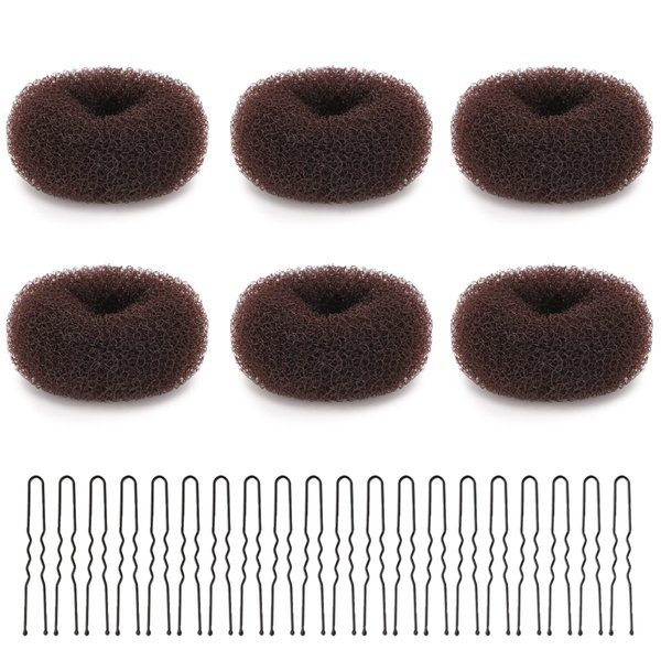 Aivwis 6 Pcs Small Hair Bun Maker for Kids, Hair Ring Style Bun Maker Set for Making DIY Hair Styles Magic Hair Twist Styling Accessories, Ring Style Donut Bun Maker Set with 20pcs Hair Bobby Pins