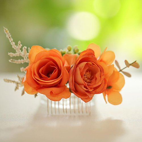 Fangsen Boho Autumn Wedding Silvery Orange Rose Bridal Headpiece Christmas Festival Headpiece Women Girls Party