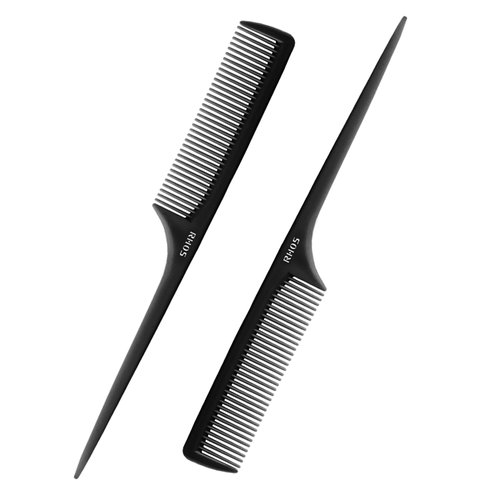 RHOS Rat Tail Combs for Parting,Fine Tooth Teasing Comb with Pick-Parting Combs for Braiding Hair,Hair Combs for Teasing-2 Pack Hair Styling Combs Set for Women,Men(Black)