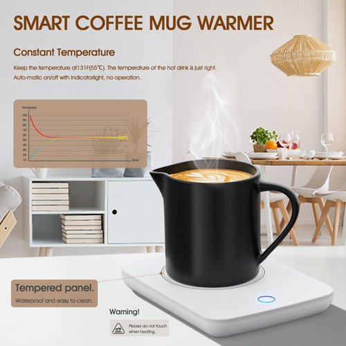 Misby Mug Warmer, Coffee Cup Warmer with Auto Shut Off Coffee Warmer for Desk Use, Electric Coffee Mug Warmer Keep Coffee, Beverage, Milk, Tea and Hot Chocolate Warm (White)