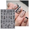 JMEOWIO 3D Embossed Black White Flower Nail Art Stickers Decals Self-Adhesive Pegatinas Uñas 5D Line Leaves Nail Supplies Nail Art Design Decoration Accessories 4 Sheets