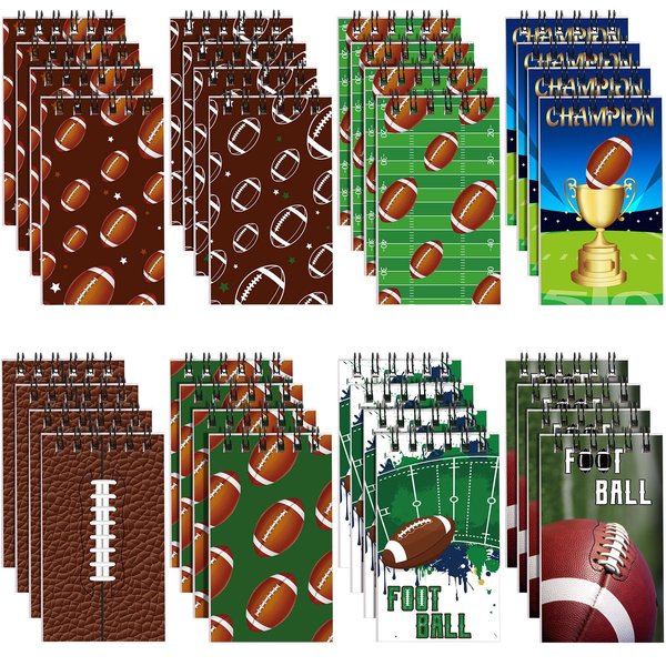 Faccito 32 Pcs Mini Notepads Sports Basketball Baseball Football Soccer Party Favors Goodie Bag Stuffers Notepads Spiral Mini Notebooks for Teens Teacher Classroom Reward (Football)