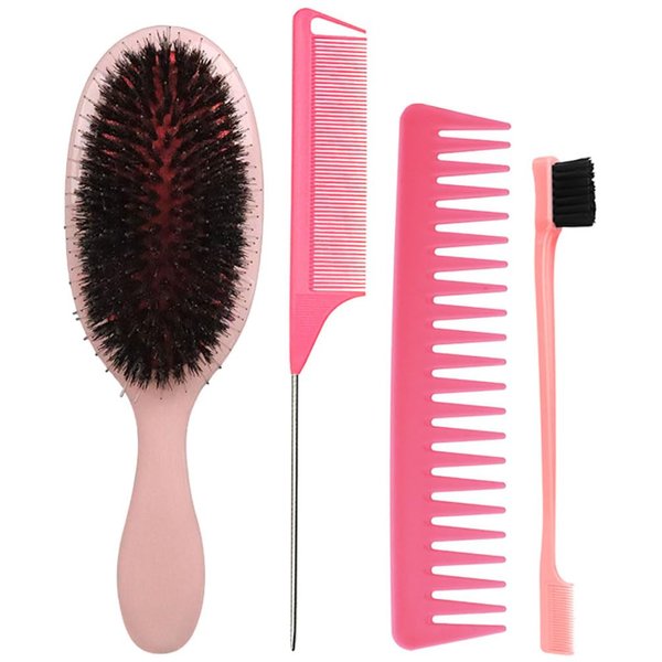 Boar Bristle Hair Brush and Comb for Curly Fine Straight Natural Hair, Anti-frizz Paddle Detangling Brush Styling Hairbrush Comb Set for Women Men, Boar Nylon Mixed Bristle Brush