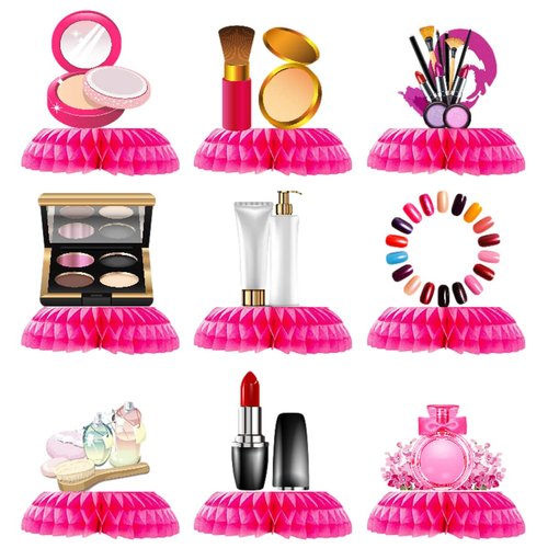9Pack SPA Makeup Party Honeycomb Centerpiece Table Decorations,SPA Makeup Party Decorations