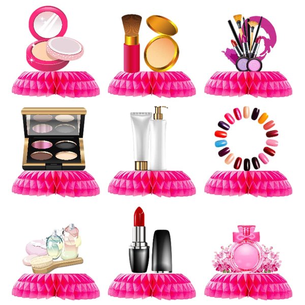 9Pack SPA Makeup Party Honeycomb Centerpiece Table Decorations,SPA Makeup Party Decorations