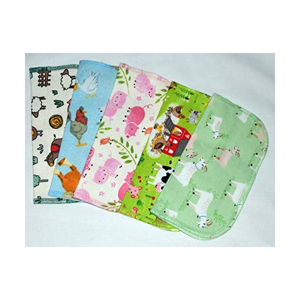 1 Ply Printed Flannel 8x8 Inches Little Wipes Set of 5 Farm AnimalsFBA
