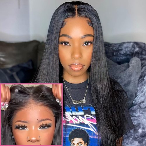 ORIGINAL QUEEN Straight Wear and Go Glueless Wigs Straight HD Lace Front Wigs Human Hair for Women OQ Hair New Upgraded No Glue 4x6 HD Pre Cut and Pre Plucked 100% Glueless Wigs Ready to Wear 24Inch