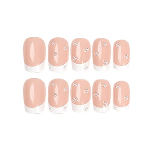 RikView French Press on Nails Medium Length Acrylic Nails White Nails Square Fake Nails with Pearl (Medium Square White)