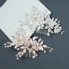 PTORIZNY Wedding Rhinestone Hair Comb Crystal Bride Hair Combs Flower Side Hair Combs Leaf Headpiece Bridal Hair Accessories for Women (Rose gold)