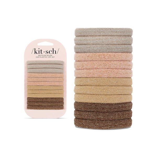 Kitsch Elastic Hair Ties for Women - Thick Hair Ties No Damage, Rubber Bands for Hair, Hair Bands for Women's Hair & Ponytail Holders, Hair Elastics, Small Hair Ties for Thick Hair (12pcs, Neutral)