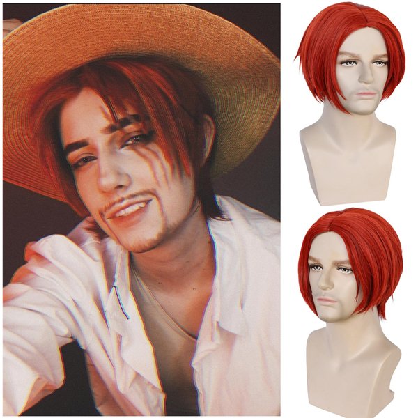 HUNIGIR Mens Red Wig Middle Part Red Anime Wig Red Cosplay Wig Boys Heat Resistant Synthetic Halloween Costume Wig (Red)