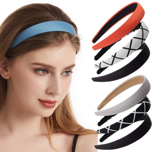 6 Pack Fabric Plain Headbands for Women or Girl Non-slip Ribbon Flower Headband Hairband Medium DIY headbands (Color F)