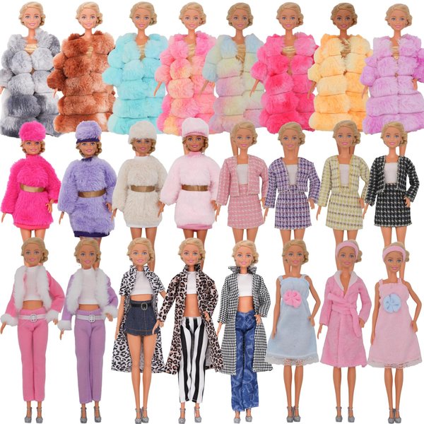 EuTengHao Winter Doll Clothing Set for 11.5 Inch Girl Dolls Includes Winter Fur Coat Nightwear Bathrobe Hat Dress Jacket Jeans Fashion Outfit for 30cm Girl Doll Play House Girls Gift