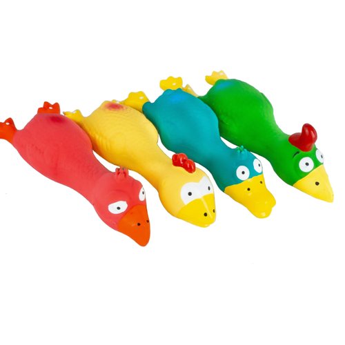 4 Pcs Latex Squeaky Chicken Dog Toy, Screaming Rubber Colored Chicken Toys for Small Dogs and Puppies (6.5 inch Multi Color)