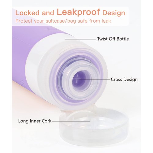 Quatish Travel Size Bottles 6 Pack, Leak Proof Travel Containers for Toiletries, BPA Free Silicone Travel Shampoo and Conditioner Bottles Tsa Approved, 3 oz Travel Essentials Toiletries