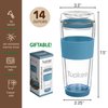 Tupkee Double Wall Glass Tumbler - 14-Ounce, All Glass Reusable Insulated Tea/Coffee Mug & Lid, Hand Blown Glass Travel Mug - Niagara