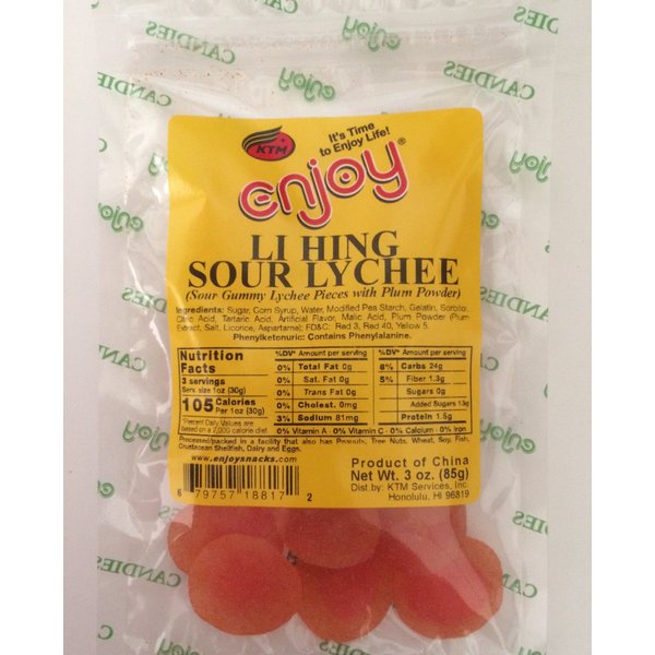 Enjoy Hawaii Li Hing Mui Sour Lychee Gummy Candy 3 oz. Bag