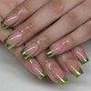 BABALAL Square Press on Nails Medium Fake Nails Green French Tip Glue on Nails Chrome Acrylic Nails 24Pcs Squoval False Nails for Women and Girls