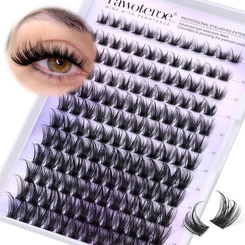 Pawotence Lash Clusters Wispy Cluster Eyelash Extensions 144pcs Individual Lashes 10-18mm Lash Extension DIY Soft Comfortable Eyelash Clusters with Thin Band