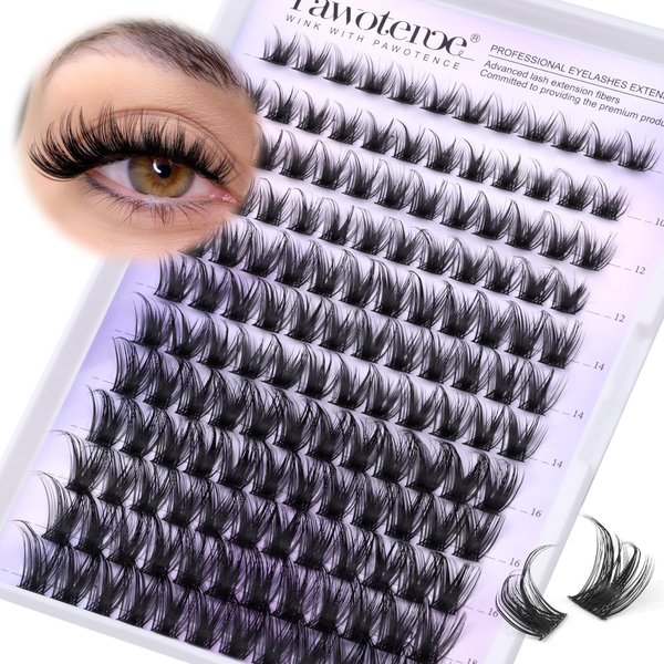 Pawotence Lash Clusters Wispy Cluster Eyelash Extensions 144pcs Individual Lashes 10-18mm Lash Extension DIY Soft Comfortable Eyelash Clusters with Thin Band