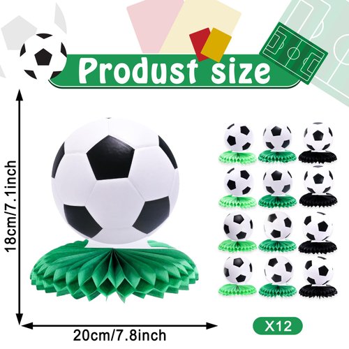12 Pcs Soccer Honeycomb Centerpieces Sports Themed Table Decorations Sports Tabletop Honeycomb Ornaments for Soccer Themed Birthday Baby Shower Party Supplies Decor