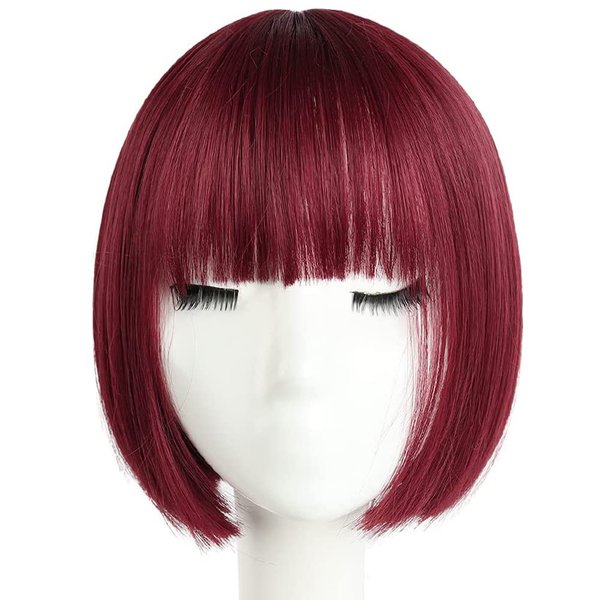 HSPCYGG Costume Short Wigs Burgundy Short Bob Wig with Bangs Daily 10" Straight Synthetic Halloween Cosplay Party Girls Hair Wigs for Women