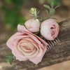 Fangsen Wedding Pink Rose Flower Hair Comb Spring Wedding Bridal Hair Accessory for Women and Girls Silver