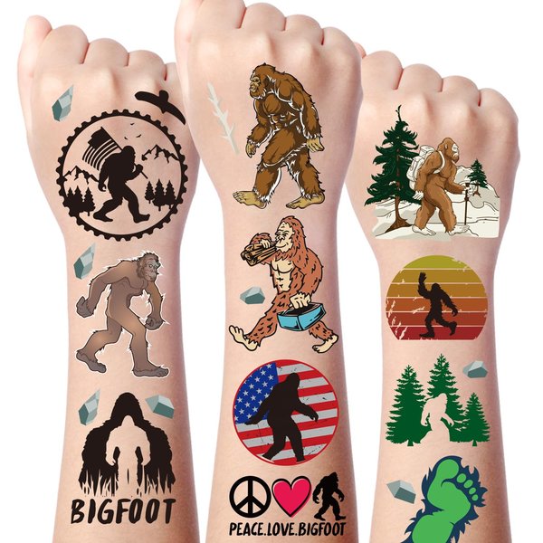 Gameza Bigfoot Temporary Tattoos - 160+ Jungle Temporary Tattoos Stickers Sasquatch Theme Party Decorations Favors Supplies Cool Bigfoot Temporary Fake Tattoos Bulk for Kids Boys