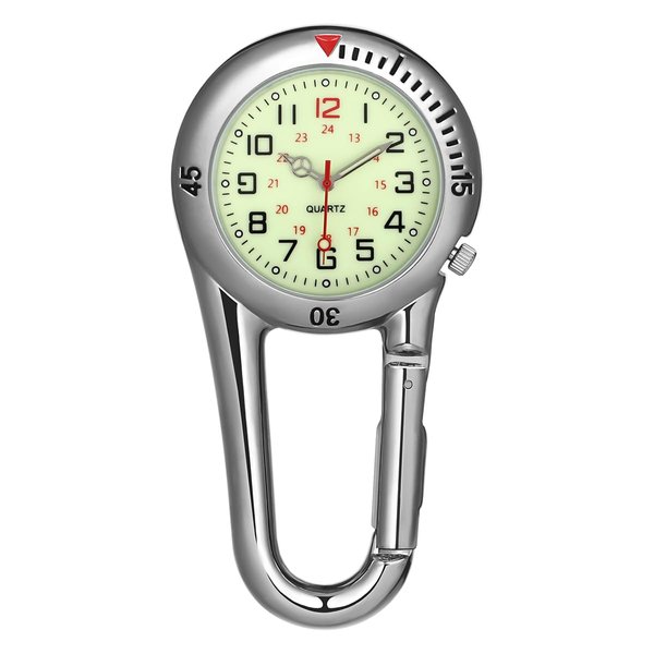 Outdoor Belt Fob Watch - Carabiner Watch Glow in The Dark Clip-on Watch Luminous Pocket Watch for Outdoor Sports Rock Climbing Mountaineering (White)
