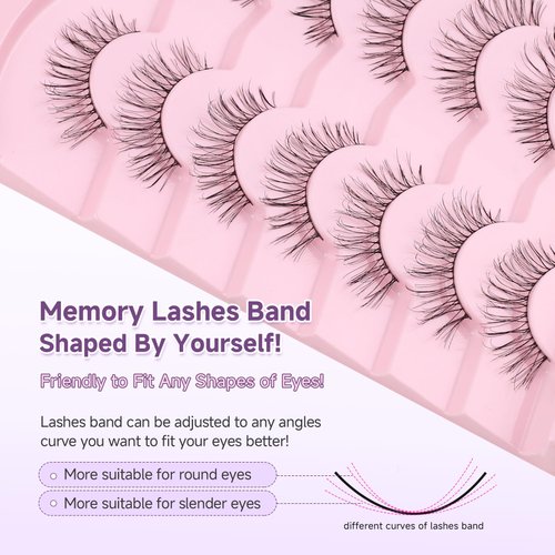 Eyelashes Natural Lashes 13mm Wispy Eyelashes Thin Memory Band False Eyelashes Natural Look Volume Strip Lashes C Curl False Lashes Pack Natural Eyelashes Fake Eyelashes 7 Pair EVENTILL