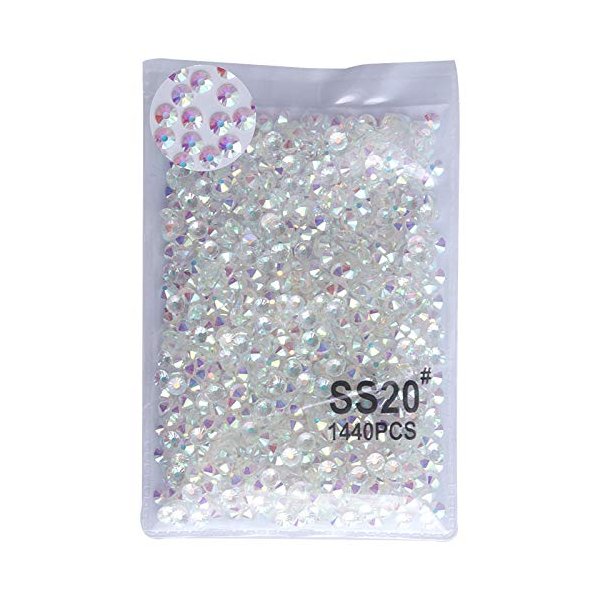 PrettyG 2880pcs SS20 Nail Crystals Bare AB Nail Art Sparkly Round Flatback Rhinestones, Non-Self-Adhesive Bab-S20