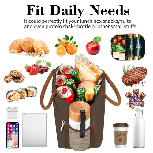 Coobiiya Lunch Bag for Women Men Insulated Lunch Box for Adult Reusable Lunch Tote Bag for Work, Picnic or Travel(Brown)