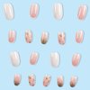 French Tip Press on Nails Short Round Head Almond Fake Nails with Gold Foil Design Full Cover Glue on Nails Pink Acrylic False Nails Glossy Stick on Nails for Women Girls DIY Nail Decorations
