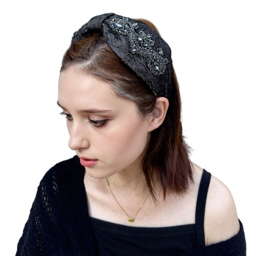 VANAHOTZ Wide Rhinestone Diamond Headbands For Women Non Slip Crystal Beaded Trendy Boho Vintage Style Knotted Handmade Jewelry Hair Band Accessories for Girls (black)