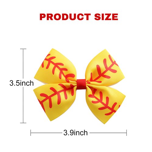 4PCS Softball Hair Bow Clips for Girls Women 4 Inch Yellow Ribbon Cheer Hair Accessories Party Gift