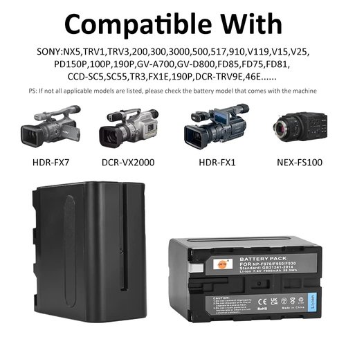 DSTE 2 Pack NP-F970 Battery + Rapid Dual Battery Charger Compatible with Sony DCM-M1 MVC-CD1000 HDR-FX1 DCR-VX2100E DSR-PD190P HXR-NX3 as NP-F930 NP-F950 NP-F960