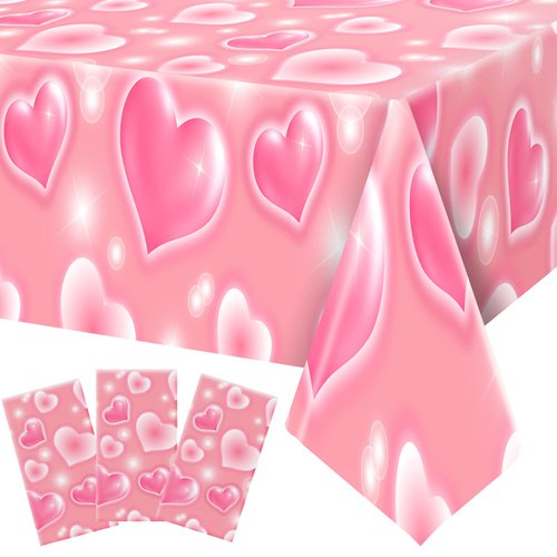 3 Pack 2000s Tablecloth Decoration Cholo Party Table Cover 90s Table Covers Heart Early Plastic Disposable Rectangle Table Decoration for Birthday Party Supplies, 54 x 108 Inches(Pink)