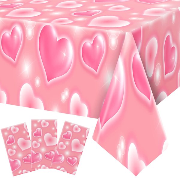 3 Pack 2000s Tablecloth Decoration Cholo Party Table Cover 90s Table Covers Heart Early Plastic Disposable Rectangle Table Decoration for Birthday Party Supplies, 54 x 108 Inches(Pink)