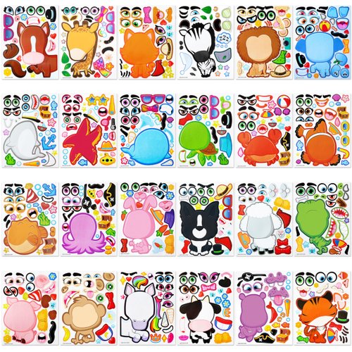 JOYIN 24PCS 9"x6" Make a face Stickers for Kids, Make Your Own Stickers, Mix and Match Stickers with Safaris Sea Farm and Dinosaur Animals, Party Favors Kids Crafts, Goodie Bags Stuffers for Kids