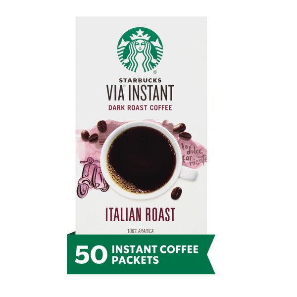 Starbucks VIA Instant Coffee, Dark Roast Coffee, Italian Roast, 100% Arabica, 1 box (50 packets)