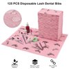 PRASNE Lashing Dental Bibs Disposable Pack of 125, Lash Pillow Cover of Lash Supplies, Pink 3-Ply Paper Poly Waterproof Towels, 13” x 18”, Black Eyelash Printed
