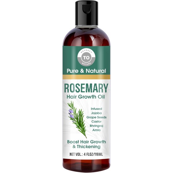 Rosemary Hair Growth Oil - 4 floz/120ml - Hair Oil For Hair Fall Control and Nourishment - Made with Castor Oil, Jojoba Oil, Grape seed Oil, Almond oil, Amla Oil and Bhringraj Oil