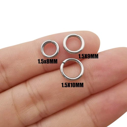 300pcs Mix 8mm 9mm 10mm Stainless Steel Thick Strong Rings Jump Rings Connector Rings for Jewelry Making Necklaces Bracelet Earrings Keychain DIY Craft (M536)