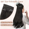 KooKaStyle Invisible Wire Hair Extensions with Transparent Wire Adjustable Size 6 Secure Clips Long Wavy Layered Synthetic Hair Extensions Natural Black 16 Inch